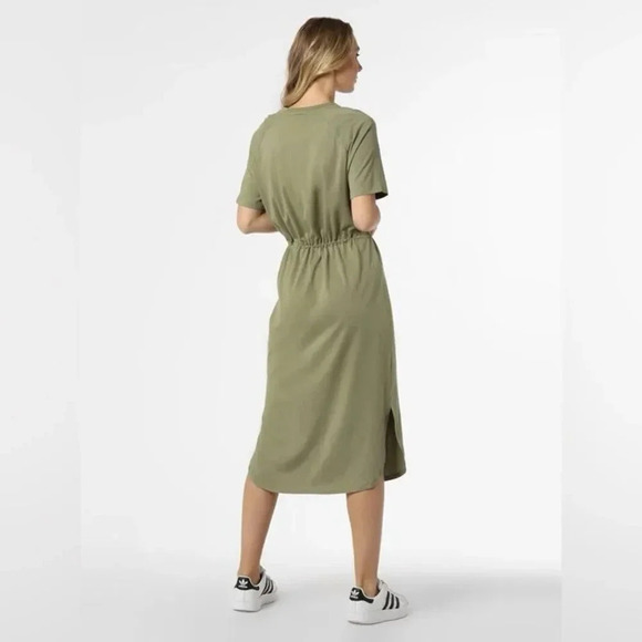 DKNY Logo Drawstring Waist Jewel Neck Short Sleeve Knit Midi Dress NWT - Picture 3 of 4